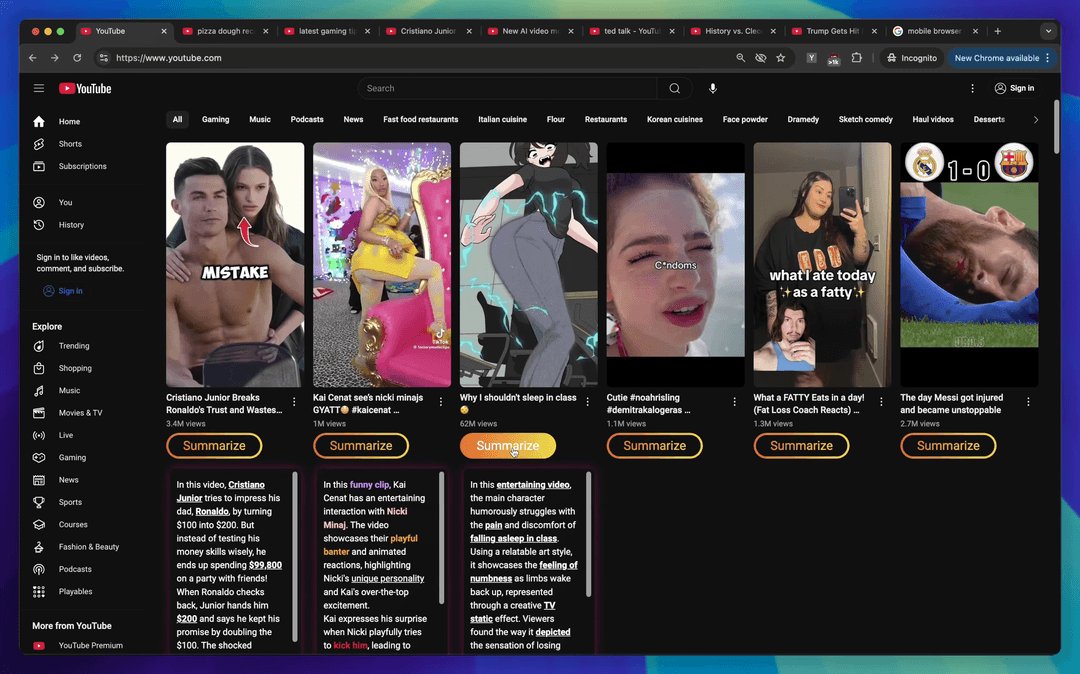 Thumbnail summary interface